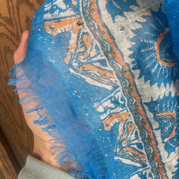 Blue and Orange Women's Tory Burch Madura Scarf or Swim Sarong - Picture 7 of 8